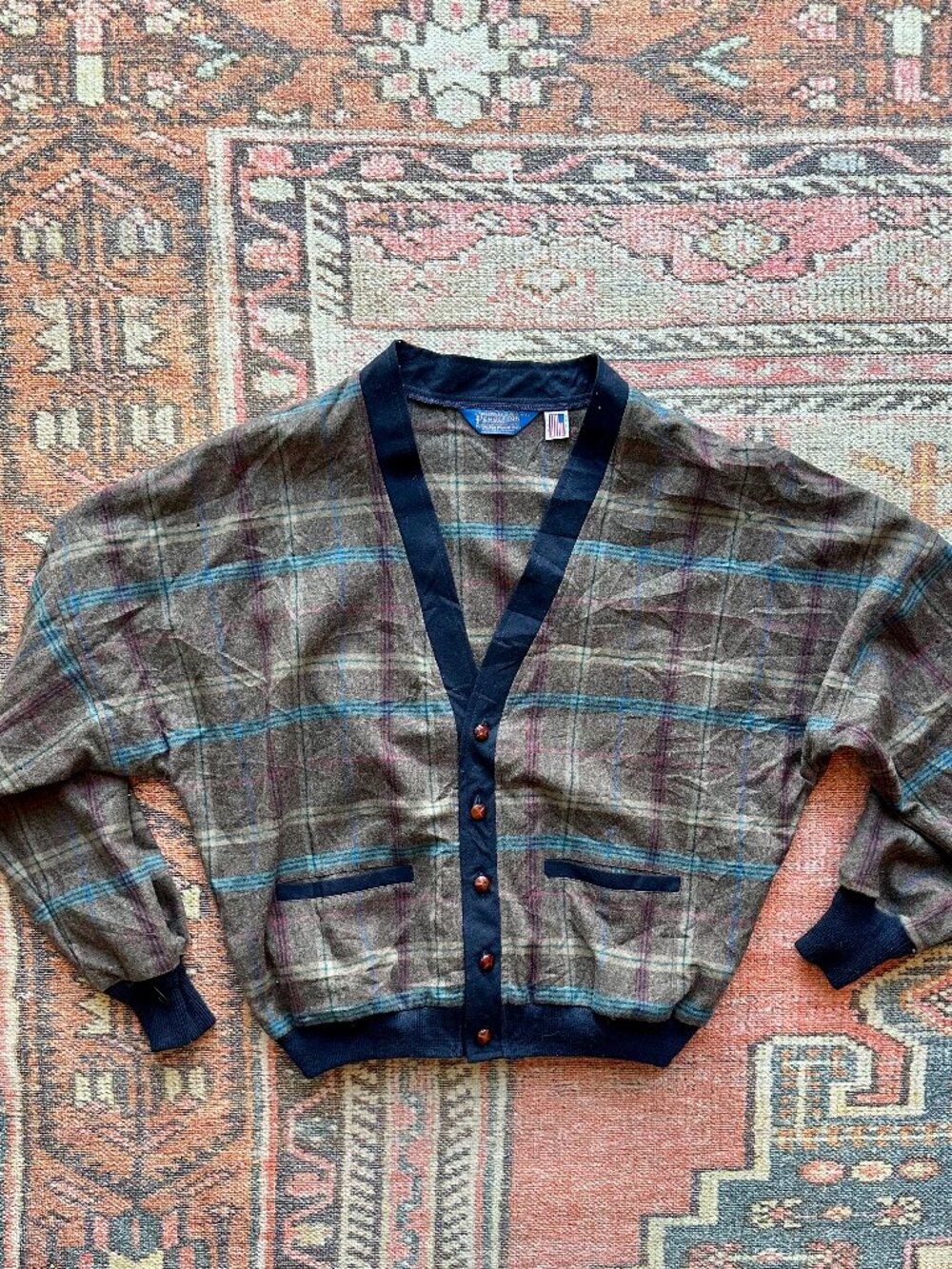 Vintage Pendleton Plaid Wool Cardigan Sweater